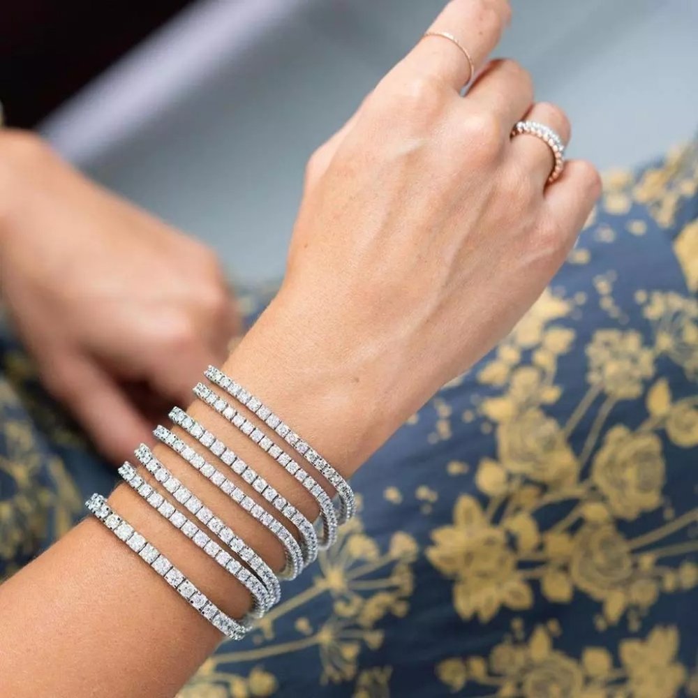 NEW 18K White Gold Plated Round Diamond Bracelet - Picture 6 of 7